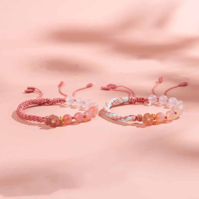 Natural Gradient Agate Reincarnation Knot Peach Blossom Wealth Luck Handmade String Bracelet