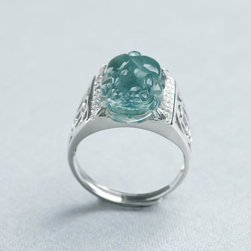 925 Sterling Silver Fengshui Wealth Prosperity Jade PiXiu Luck Ring