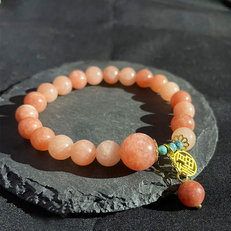 Natural Stone Turquoise Fu Character Charm Bracelet (Wrist Circumference 14-18cm)