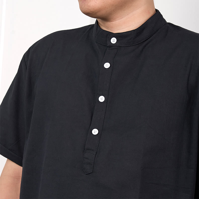 Cotton Linen Stand Collar Short Sleeve Meditation Shirt