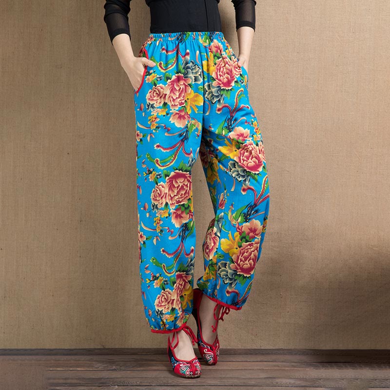 Breathable Floral Meditative Harem Pants with Pockets