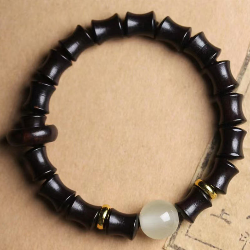 Handmade 8mm Bamboo Motif Wood Bead Meditation Bracelet in Ebony or Sandalwood
