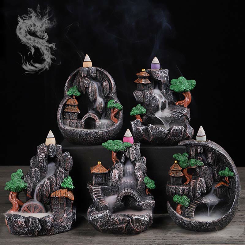 Zeniora Mountain Bridges Resin Backflow Incense Burner for Meditation
