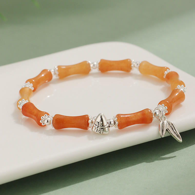White Jade & Multi-Gemstone Copper Bamboo Fu Character Beaded Bracelet