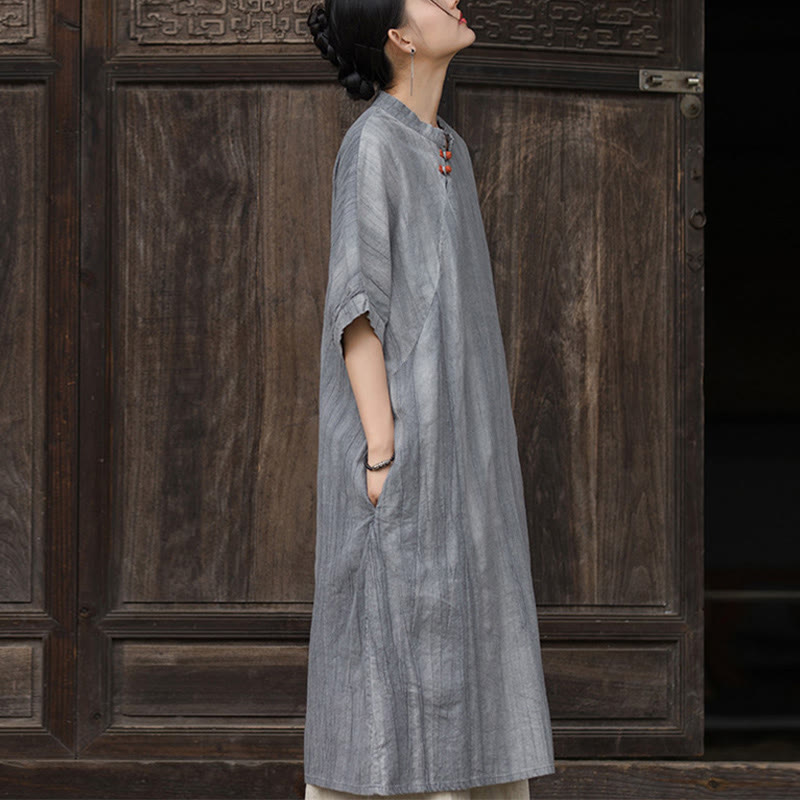 Handmade Tie Dye Ramie Linen Midi Dress Wide Leg Pants With Pockets