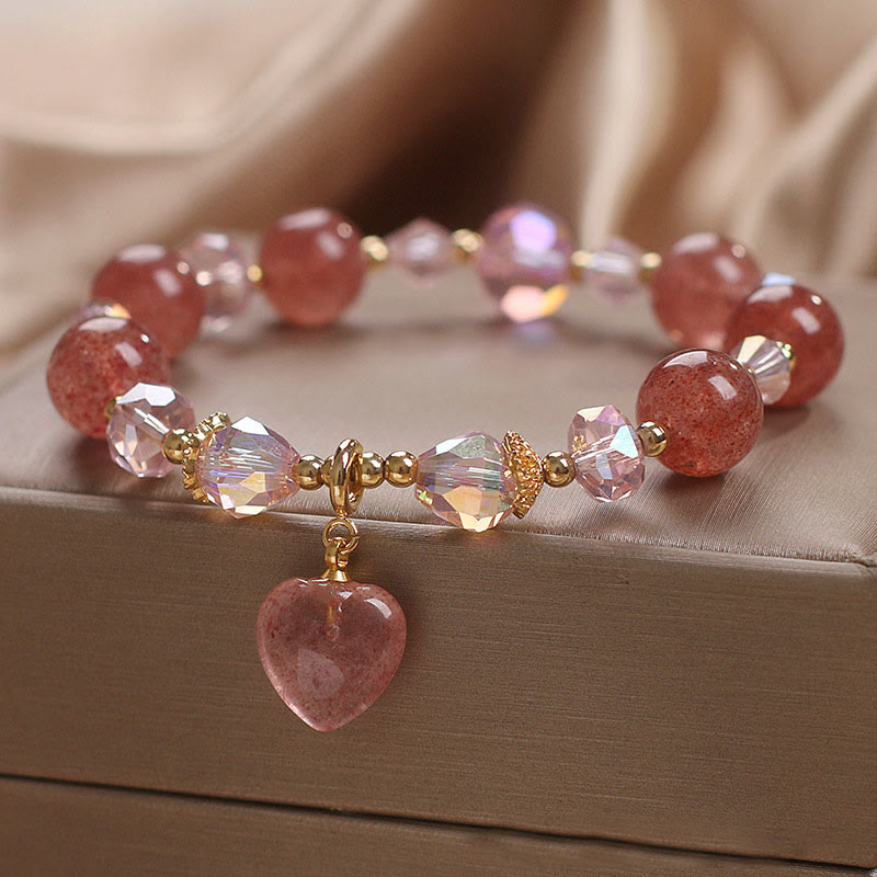Natural Strawberry Quartz Crystal Love Heart Healing Positive Bracelet
