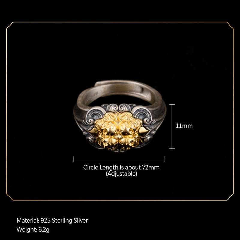 Adjustable 925 Sterling Silver Gold Kapala Tibetan Skull Ring
