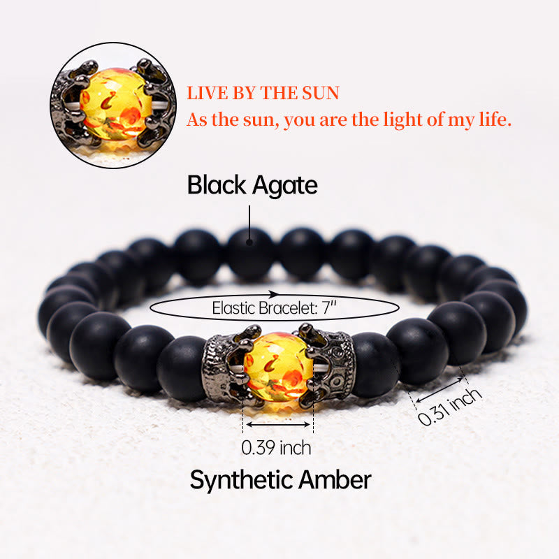 Natural Gemstone Crown Accent Beaded Couple Bracelet Set - Set of 2