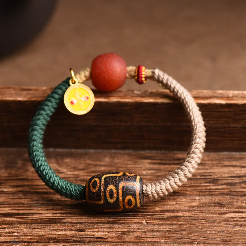 Handmade Tibetan Nine-Eye Dzi Bead Wealth Rope Bracelet
