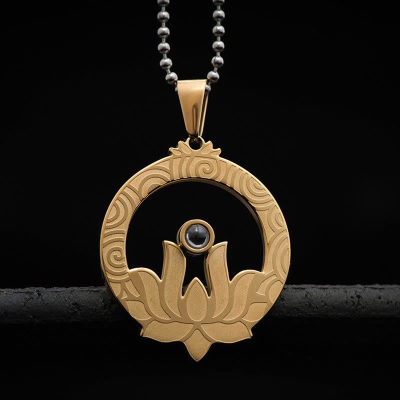 Lotus Titanium Steel Enlightenment Projection Shurangama Mantra Necklace Pendant