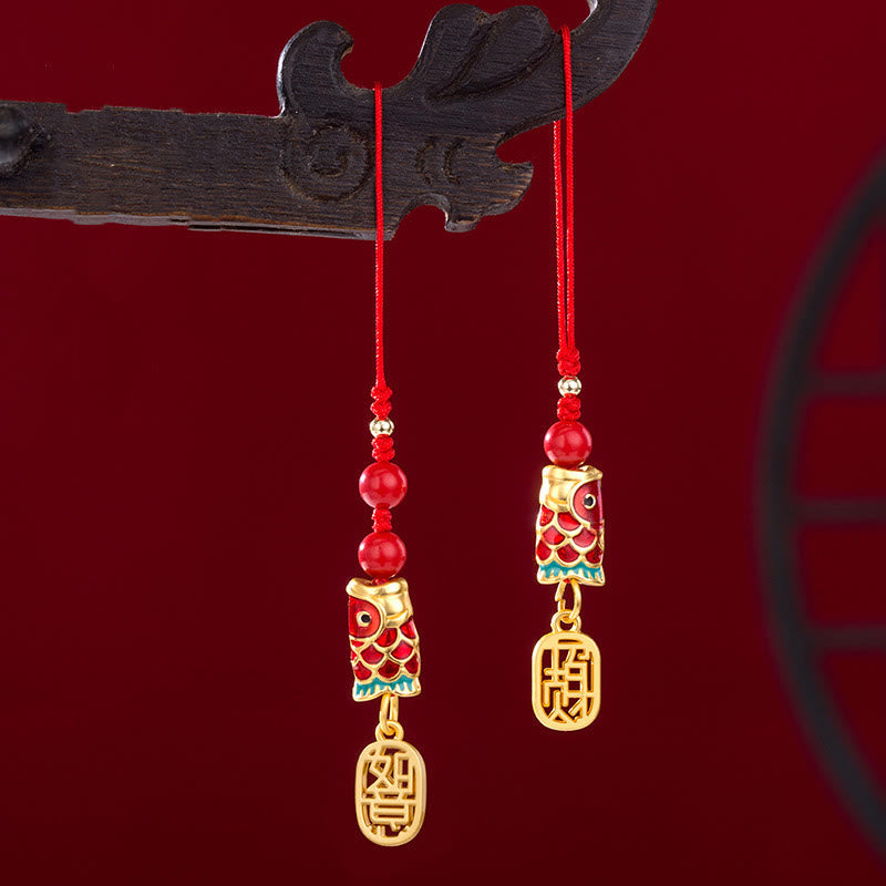 Koi Fish Cinnabar Attracting Wealth Wish Ruyi Charm Luck Phone Hanging Decoration