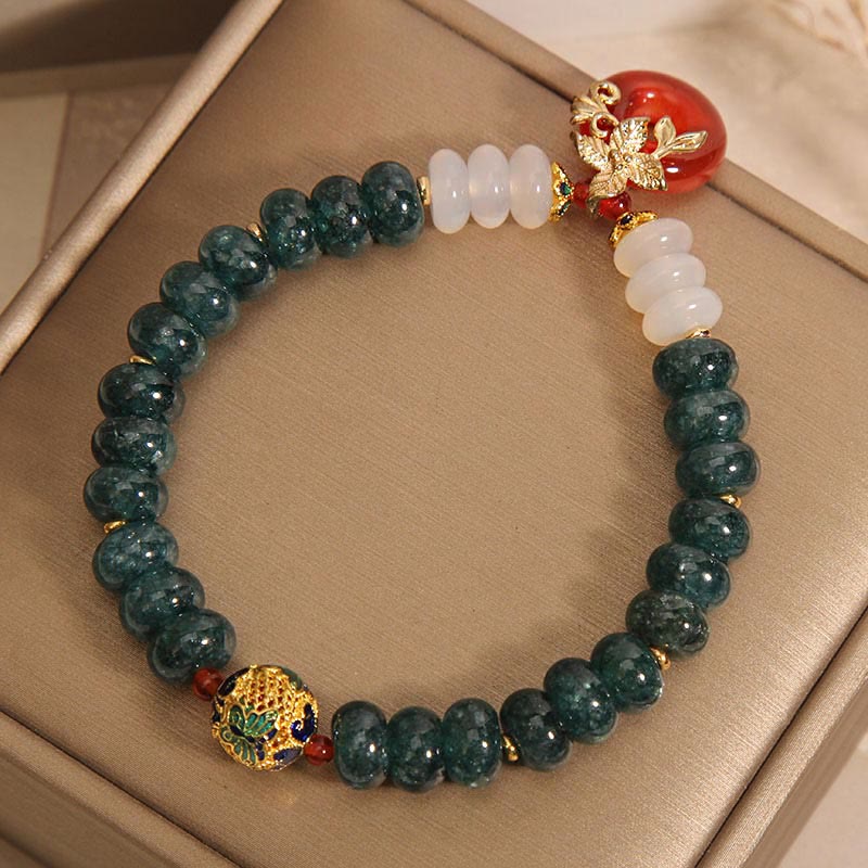 Jade, White & Red Agate Ping An Kou Peace Buckle Abacus Beaded Bracelet