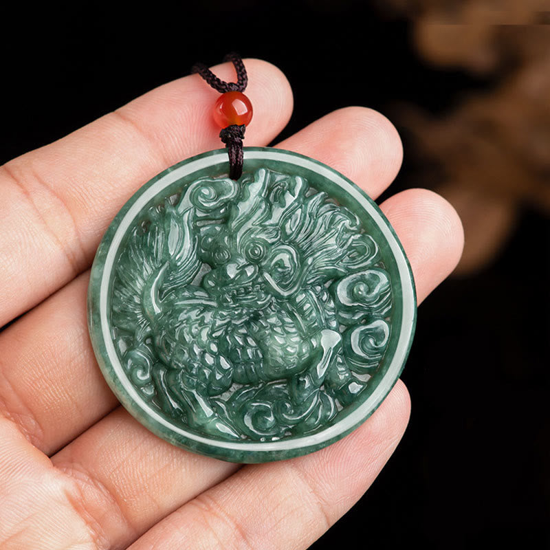 Natural Jade Kirin Abundance String Necklace Pendant