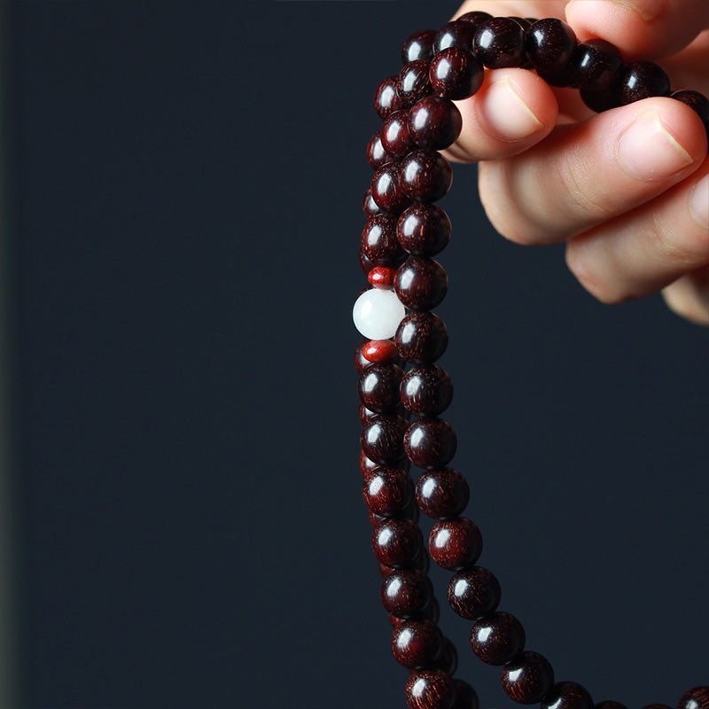 Tibetan Small Leaf Red Sandalwood Lotus Mala Balance Bracelet