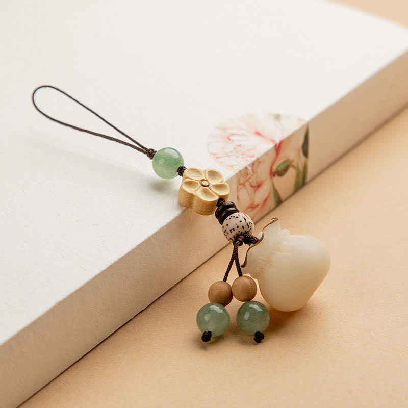 Handmade Bodhi Seed, Aventurine & Boxwood Money Bag Botanical Keychain