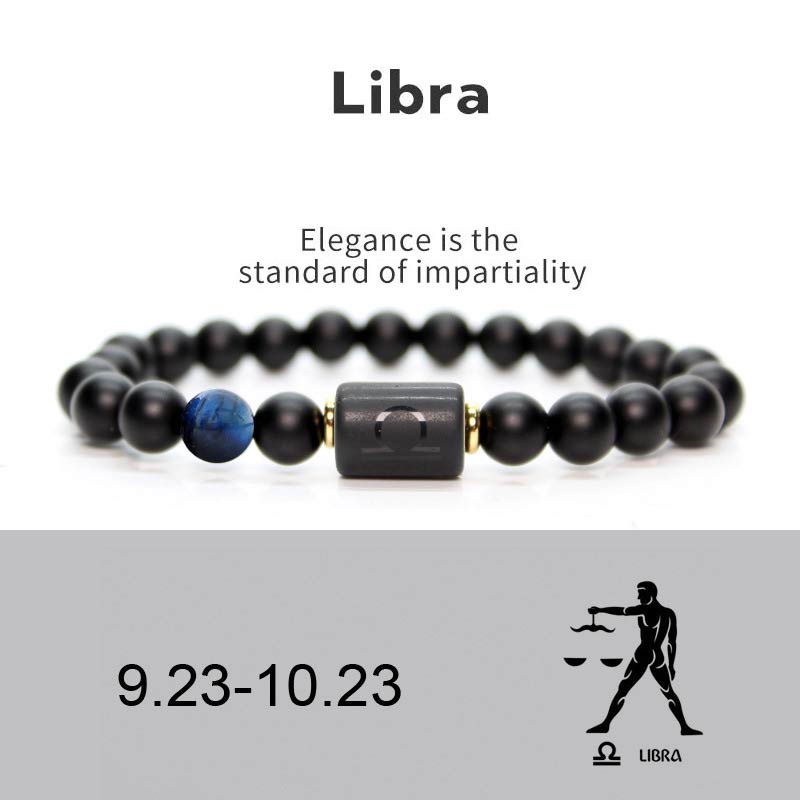 Black Onyx, Tiger Eye, Imperial Jasper & Turquoise Adjustable Zodiac Sign Beaded Bracelet