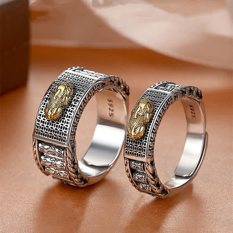 Sterling Silver & Copper Pixiu Prayer Wheel Spinning Couple Ring
