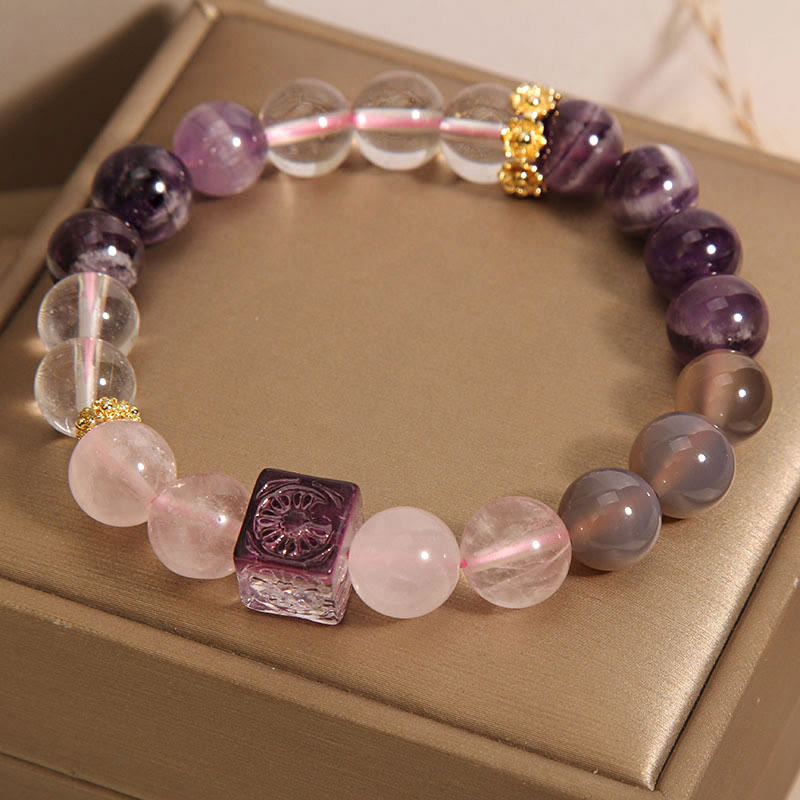 Natural Amethyst Pink Crystal Inner Peace And Healing Bracelet