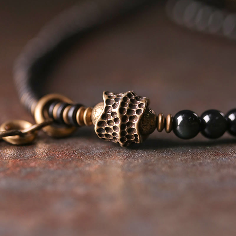 Rainbow Obsidian Ebony Wood Copper Positive Multilayer Bracelet