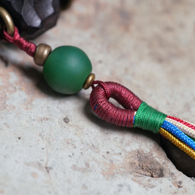 Tibetan Ebony Wood and Copper Peace Tassel Agate Wrist Mala