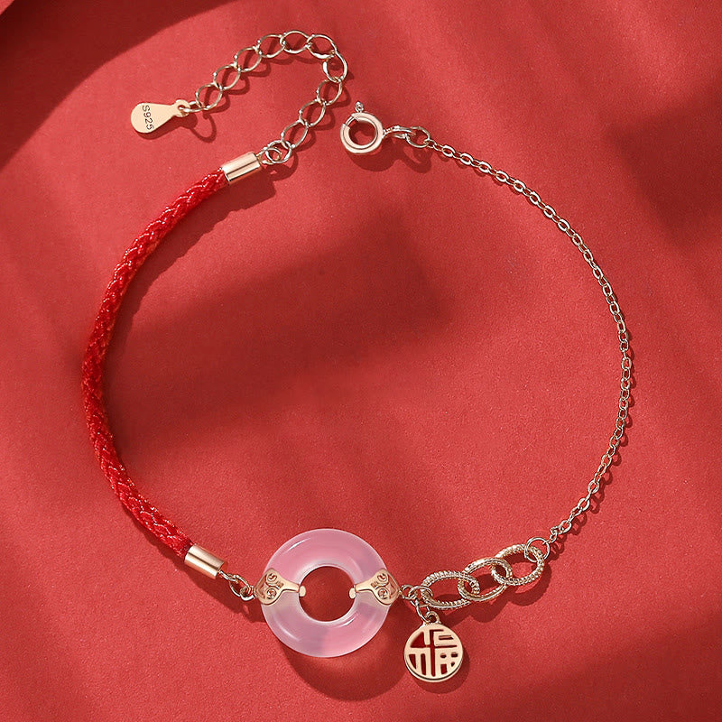 925 Sterling Silver Peace Buckle Chalcedony Fu Character Harmony Bracelet