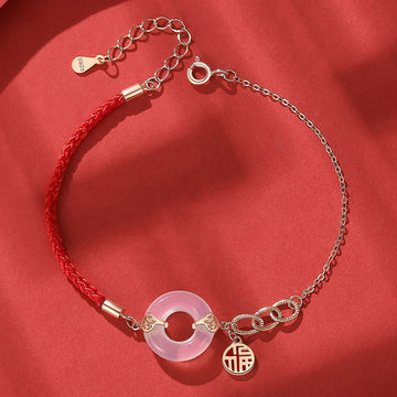 925 Sterling Silver Peace Buckle Chalcedony Fu Character Harmony Bracelet