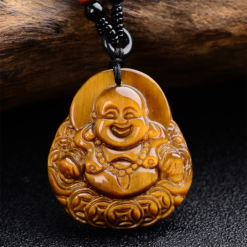 Tiger's Eye Laughing Buddha Blessing Necklace