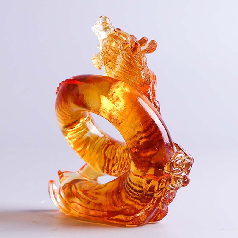 Year of the Dragon Handmade Chinese Zodiac Yellow Dragon Liuli Crystal Art Piece Protection Home Office Decoration