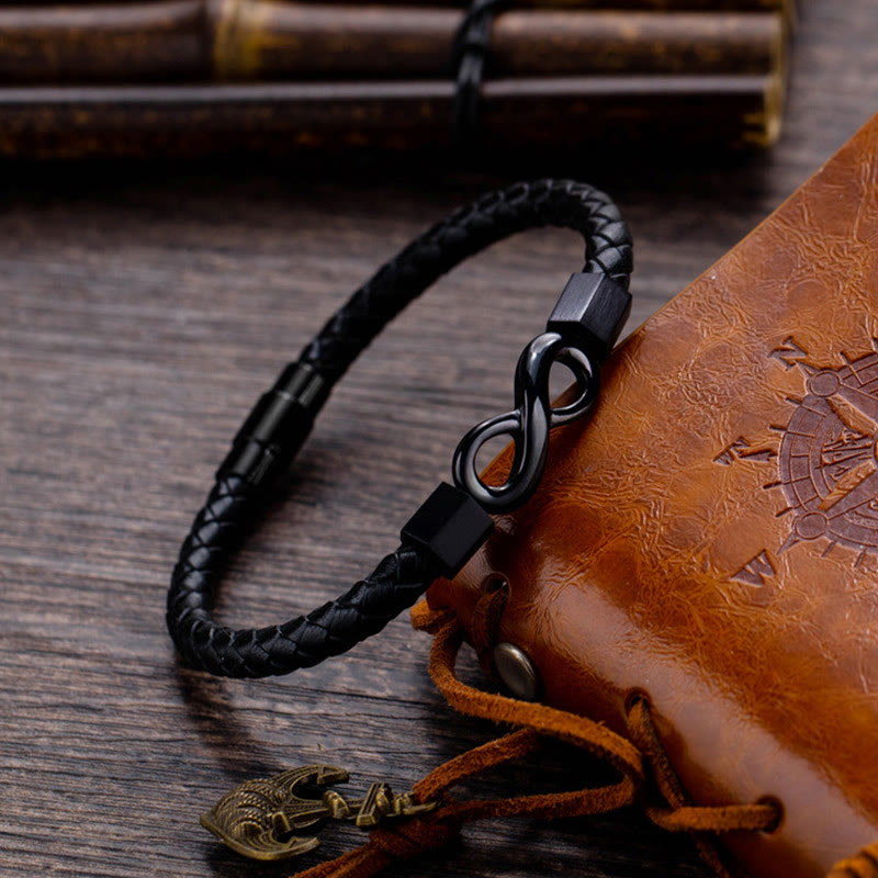 Endless Knot Titanium Steel Infinity Leather Weave Balance Bracelet