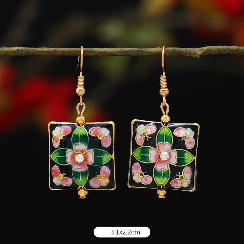 Artistic Copper Alloy Lotus Butterfly and Flower Motif Drop Earrings