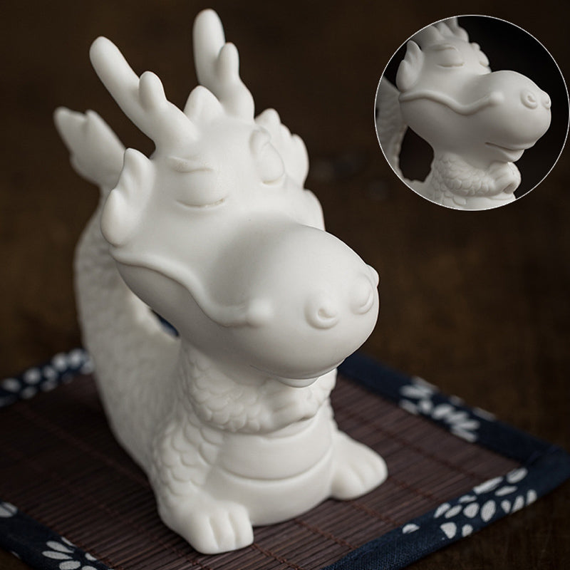 Year Of The Dragon Luck White Porcelain Ceramic Tea Pet Home Figurine Decoration