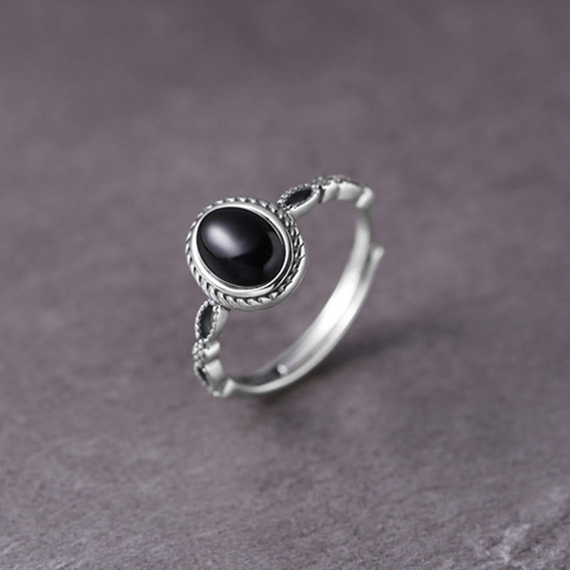 925 Sterling Silver Black Onyx Fortune Ring