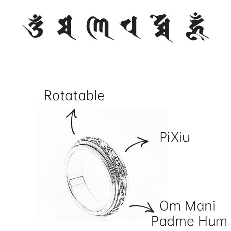 Handmade Sterling Silver & Copper Rotatable Om Mani Padme Hum Pixiu Lotus Ring