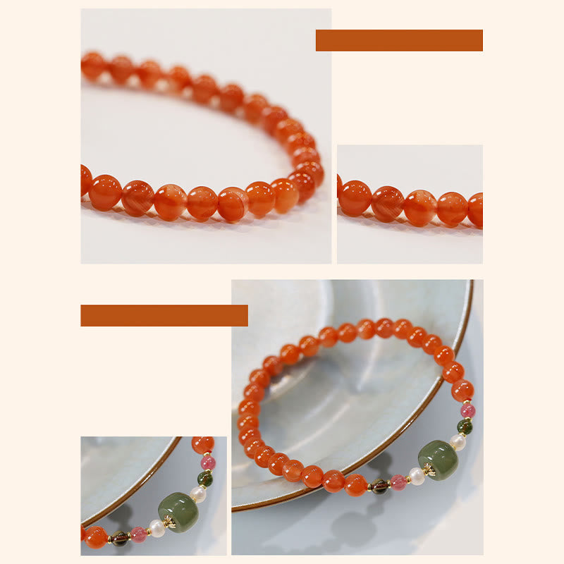 Natural Red Agate Hetian Jade Bead Confidence Calm Bracelet