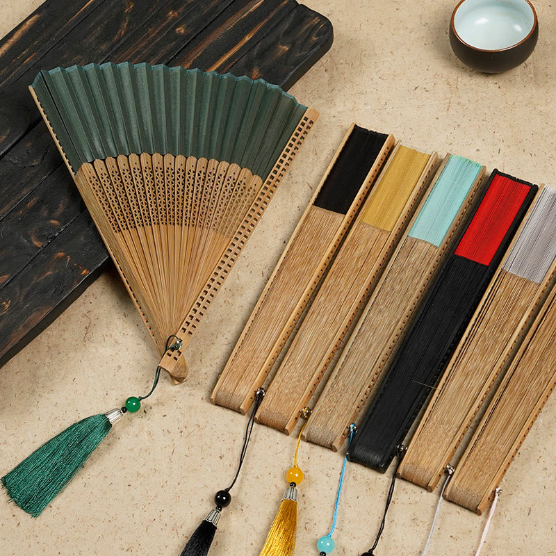 Vintage Handheld Folding Fan With Bamboo Frames