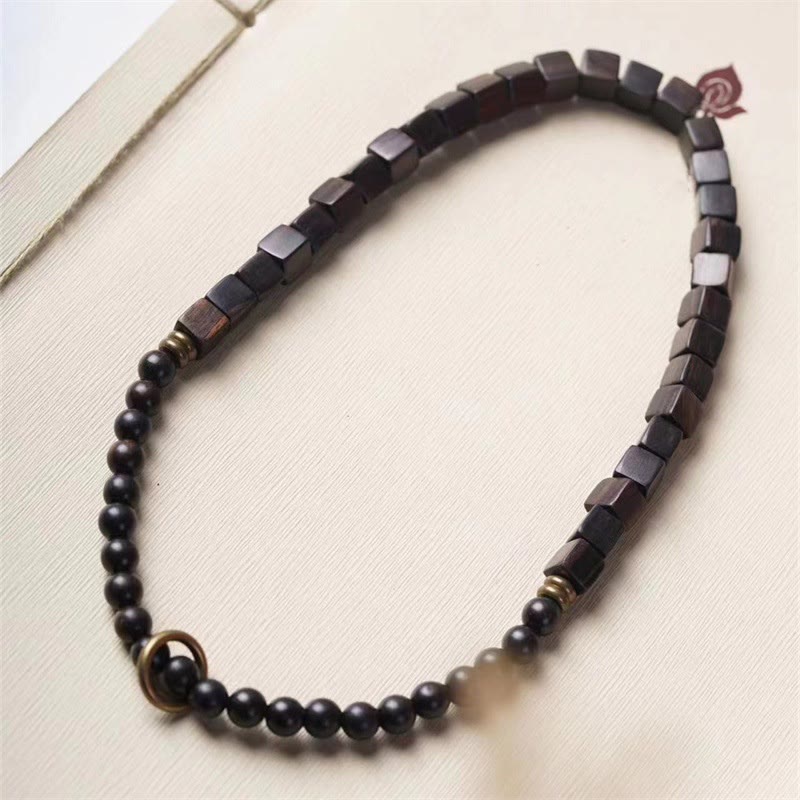 Tibet Ebony Wood Square Beads Peace Double Wrap Bracelet