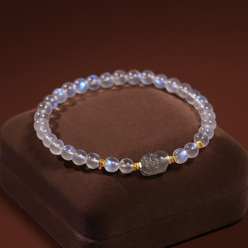 925 Sterling Silver Plated Gold Natural Moonstone PiXiu Healing Bracelet