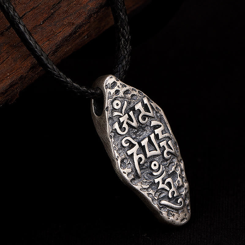 Tibetan 925 Sterling Silver Om Mani Padme Hum Dorje Vajra Engraved Strength Necklace Pendant