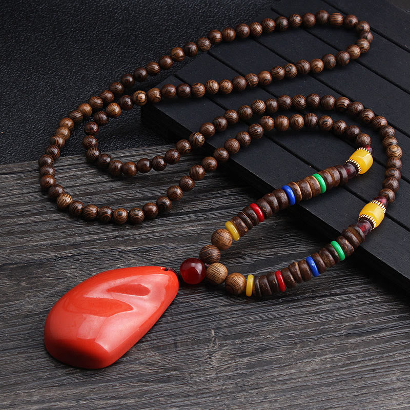 Tibetan Wenge Wood Bodhi Seed Agate Balance Peace Necklace Pendant (Extra 40% Off | USE CODE: FS40)