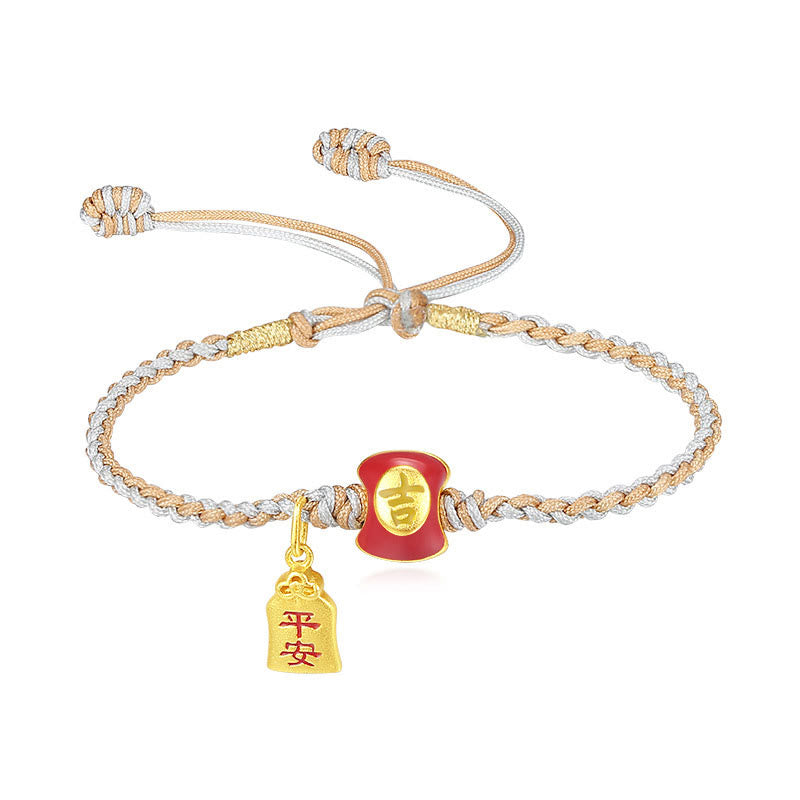 Handmade 925 Sterling Silver Blessing Character Braided Red String Bracelet