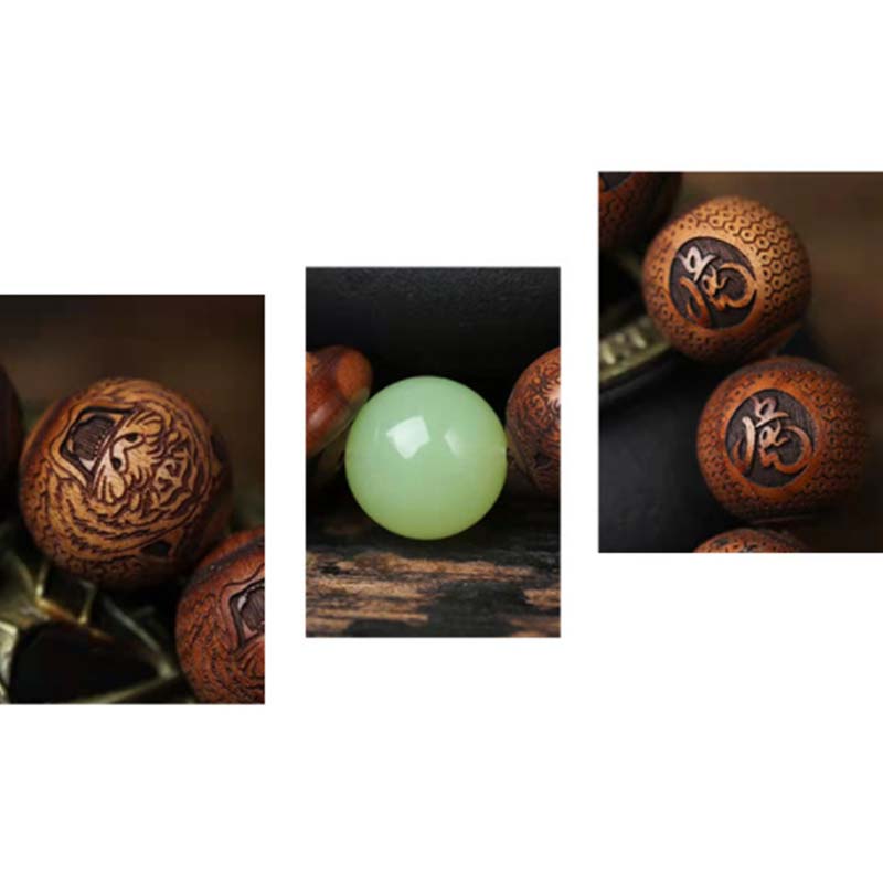 Tibetan Rosewood Engraved Tiger Bead Bracelet for Men
