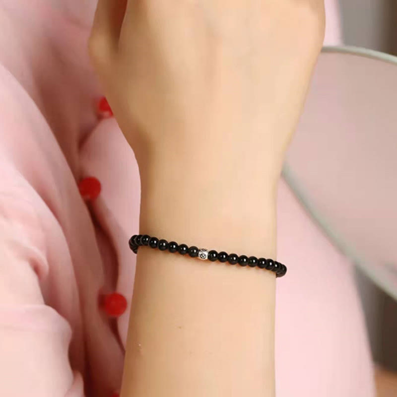 Minimalist Natural Black Obsidian and Smoky Quartz Beaded Energy Bracelet