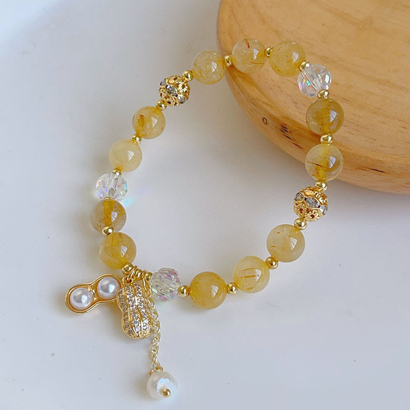 Sun Stone Colorful Rutilated Quartz Wealth Peanut Charm Bracelet