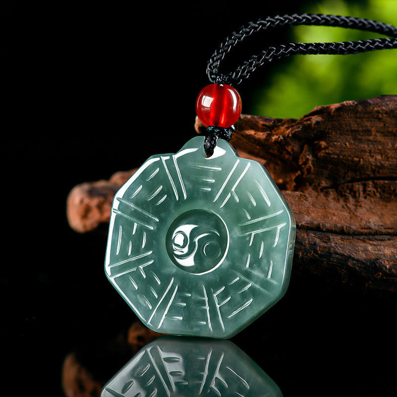 Natural Jade FengShui Bagua Yin Yang Prosperity Necklace Pendant
