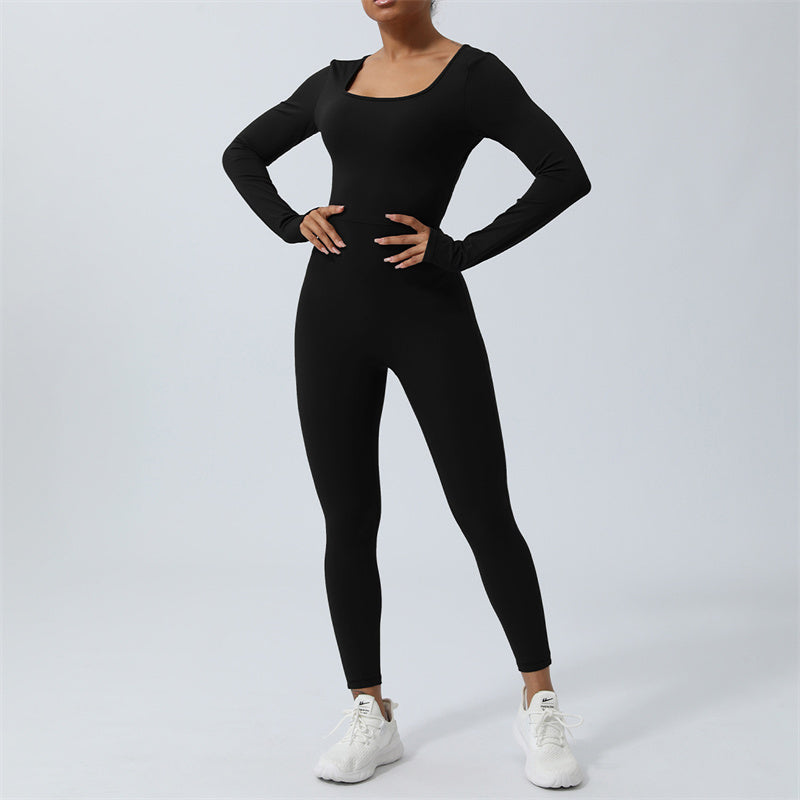 Women Long Sleeve Backless Jumpsuit Sports Fitness Yoga Bodysuit