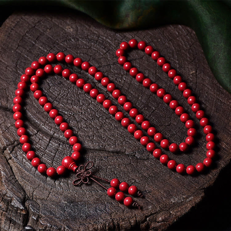 108 Mala Beads Cinnabar Om Mani Padme Hum Pattern Engraved Blessing Bracelet
