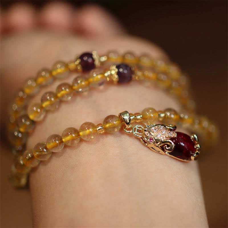 Citrine Amethyst Garnet Pixiu Beaded Energy Bracelet