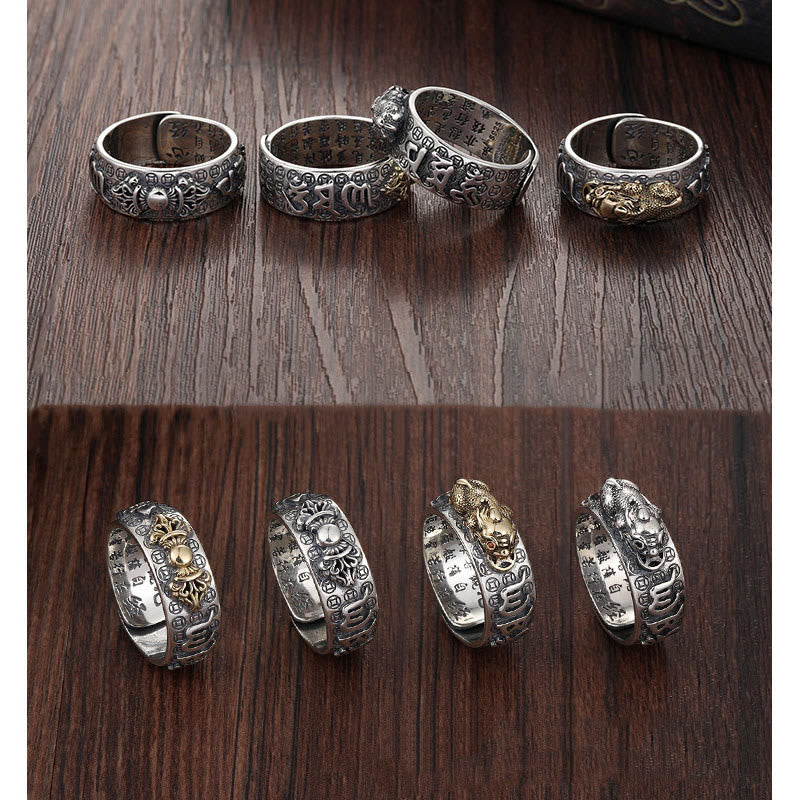 990 Sterling Silver Tibetan Heart Sutra & Om Mani Padme Hum Engraved Mantra Ring