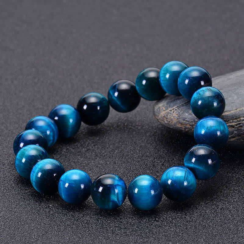 Natural Blue Tiger Eye Beaded Gemstone Bracelet