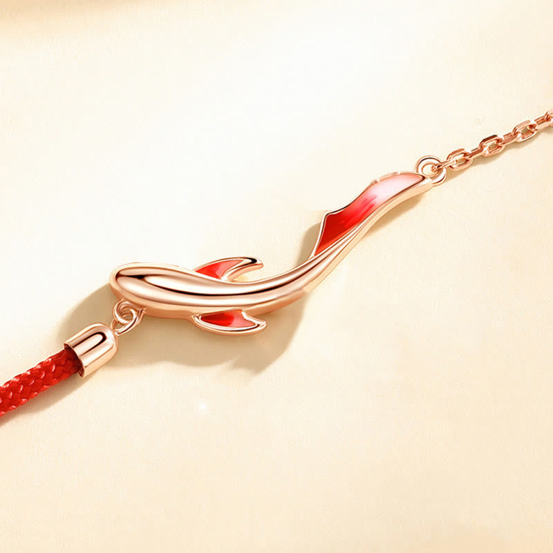 925 Sterling Silver Luck Koi Fish Lotus Star Braided Red String Bracelet